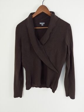 Ann Taylor Brown Shawl Collar Wrap Sweater Size Large
